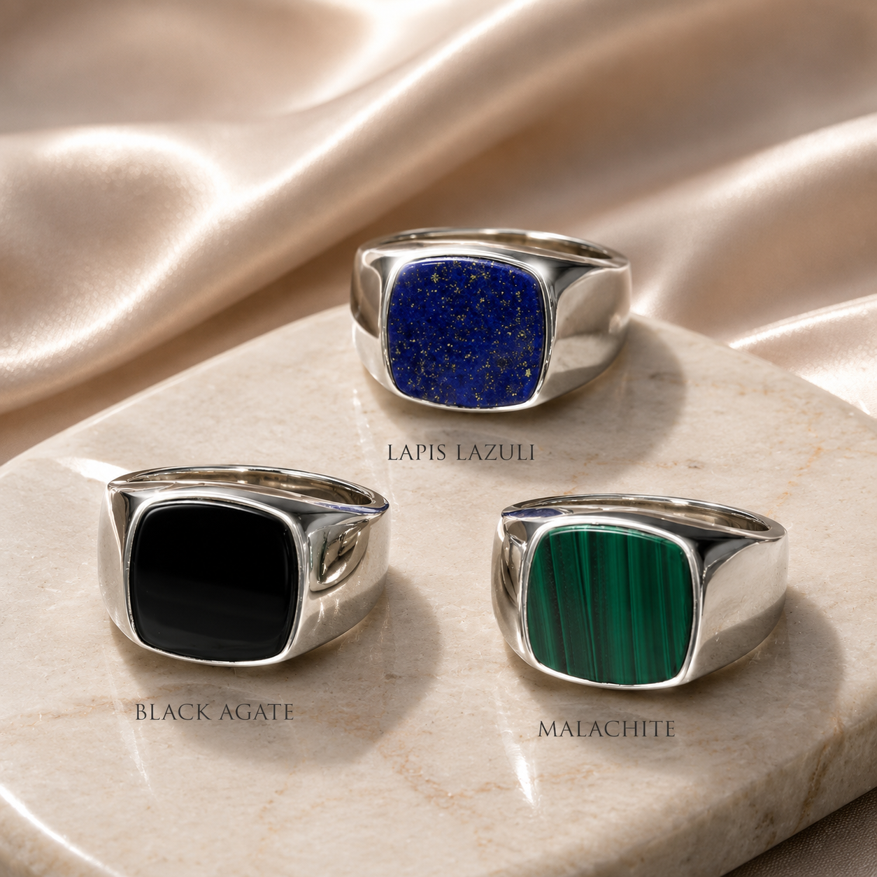 Men's ring in S925 silver with Agate stone