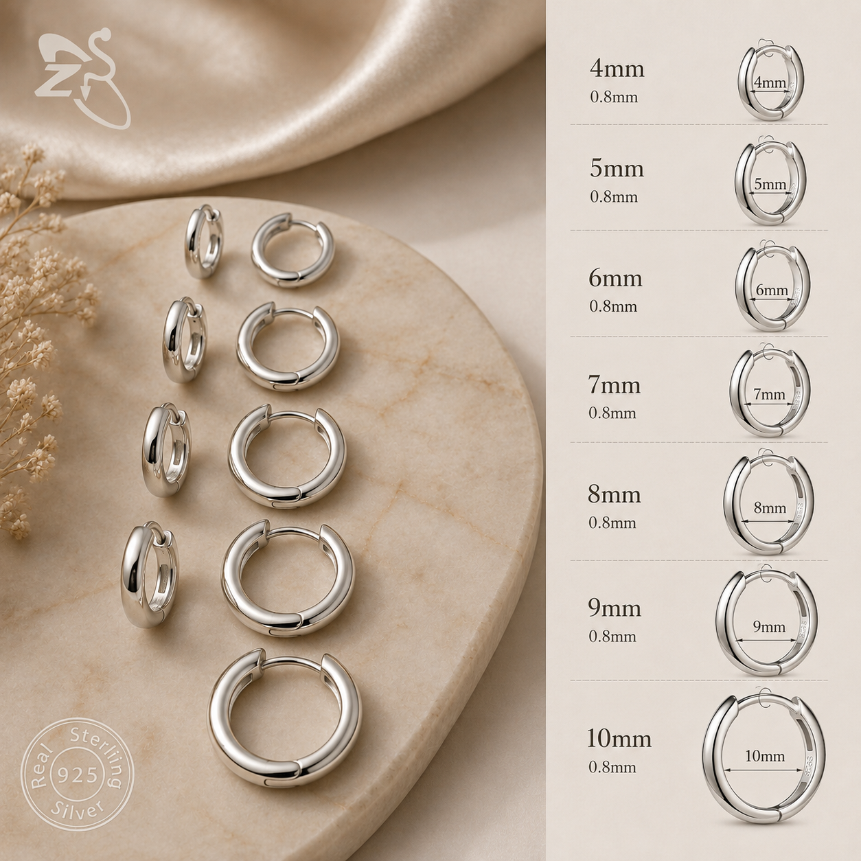 S925 silver hoop earring