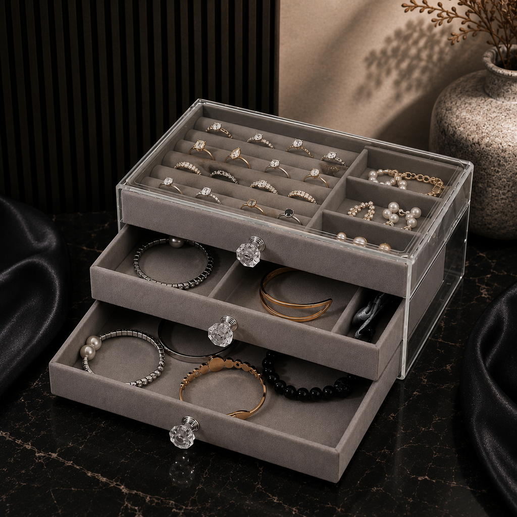 3-tier velvet jewelry box