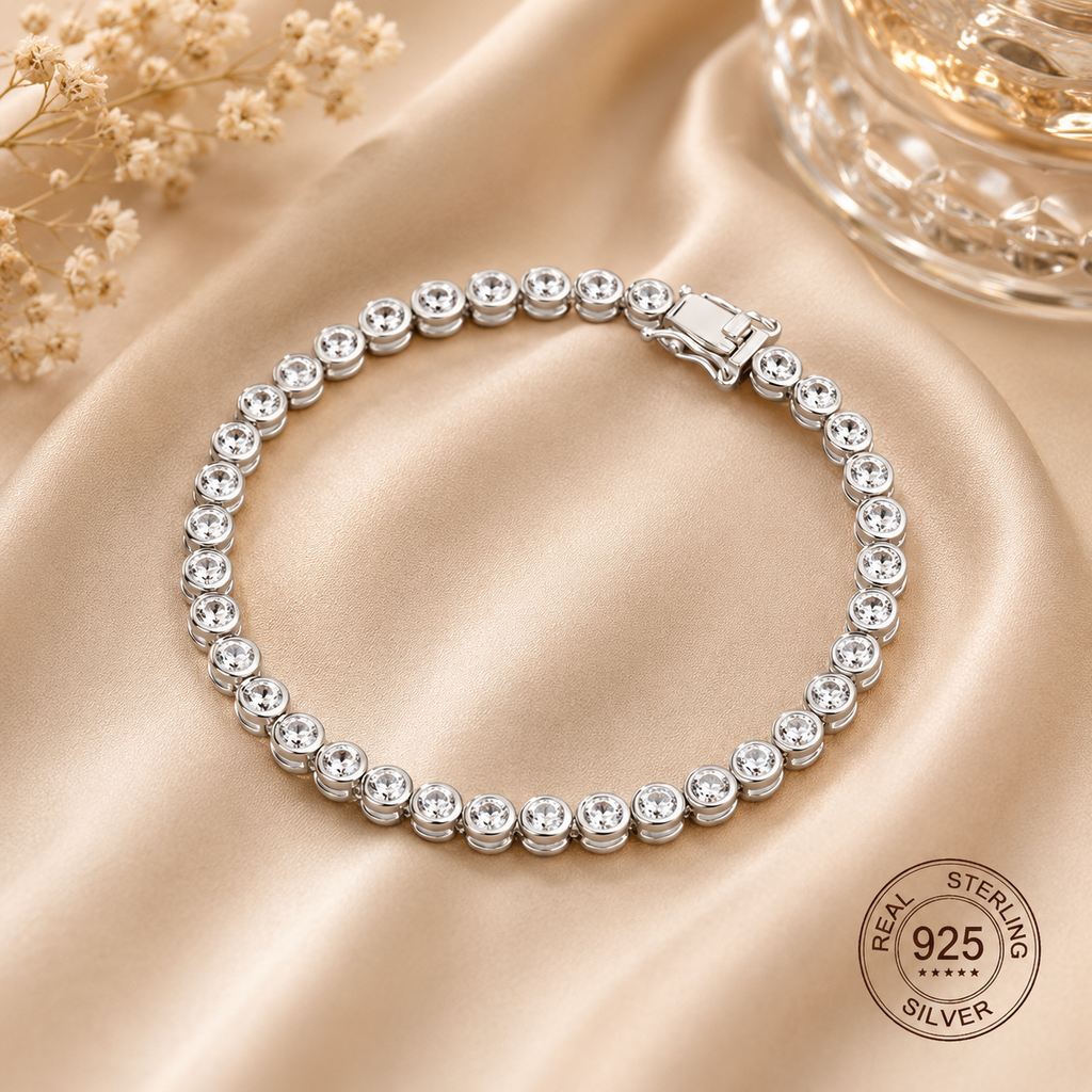 Solid S925 silver bracelet with cubic zirconia