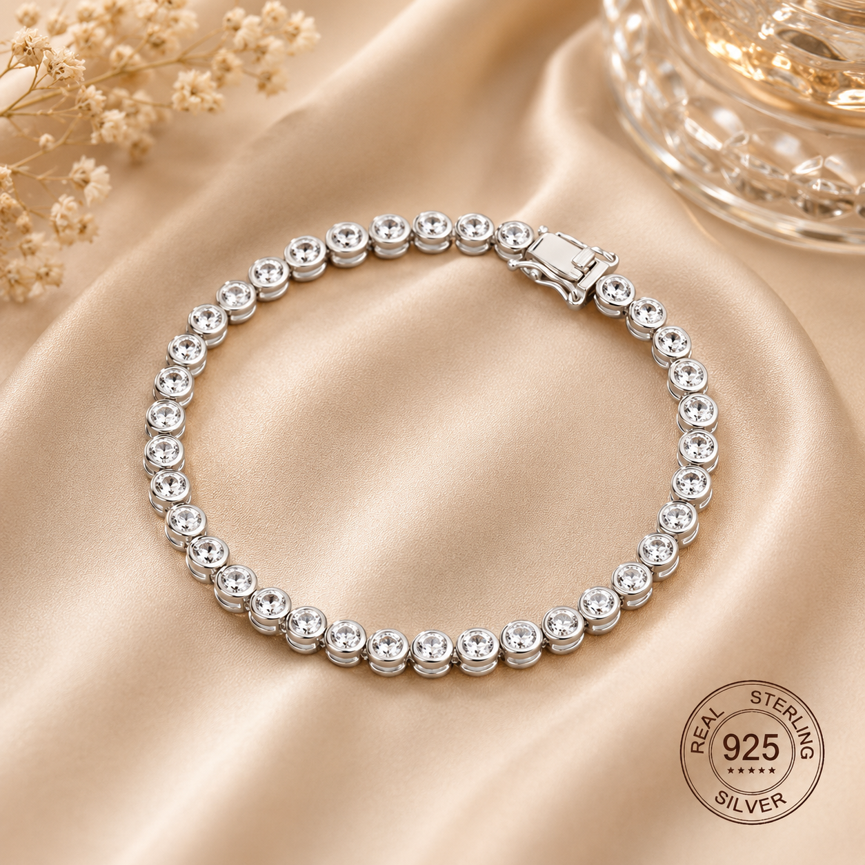 Solid S925 silver bracelet with cubic zirconia