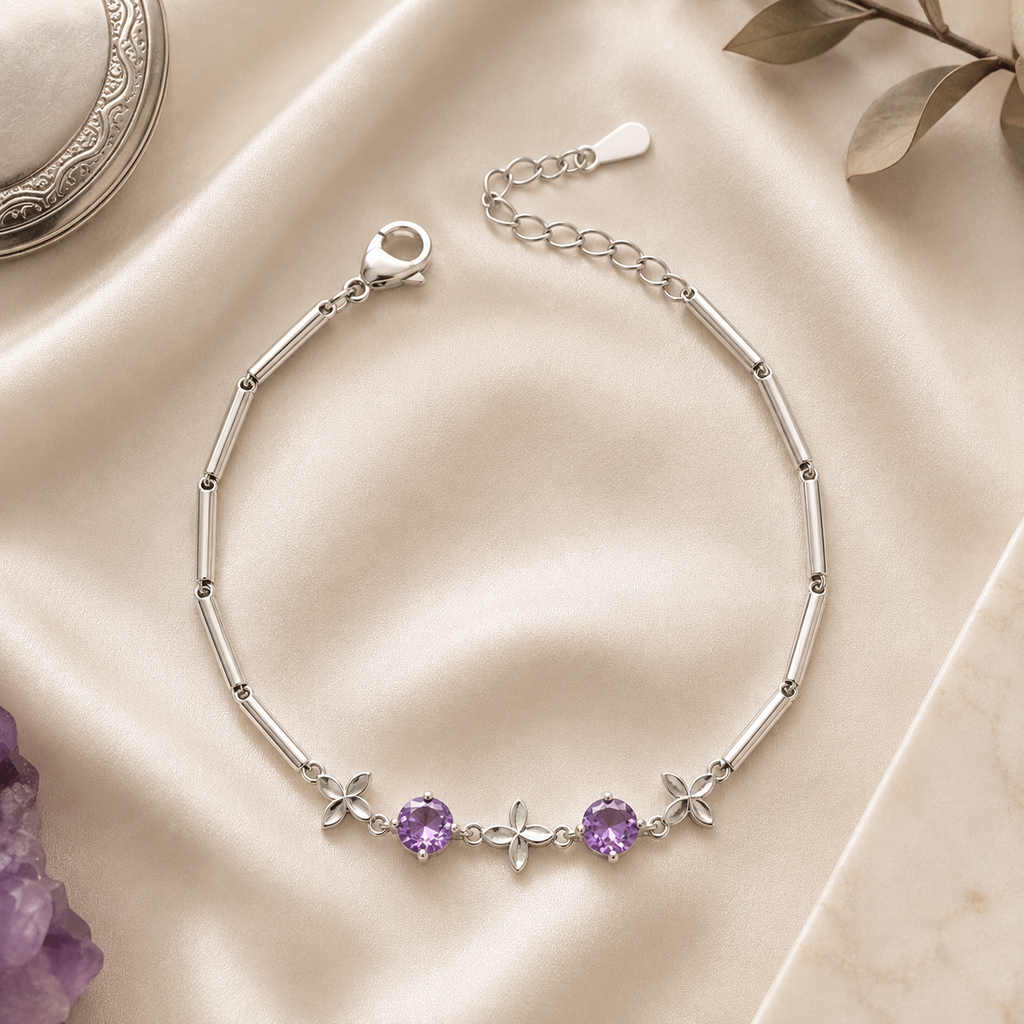 Clover bracelet with purple Zirconia